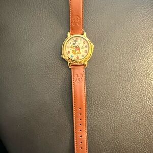 Brown Leather Strap MickeyWatch with Gold Accents